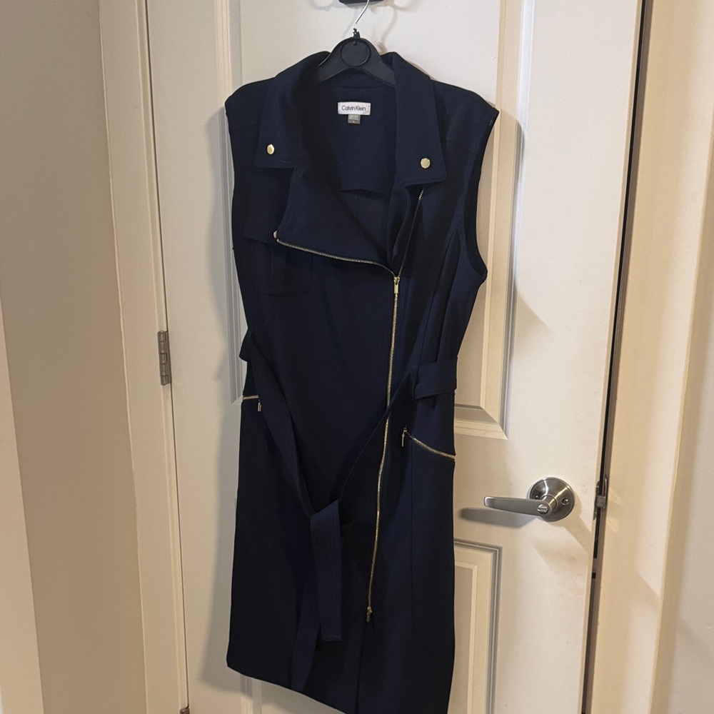 Calvin Klein Navy Zip-Up Midi Dress